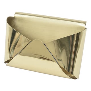 Vintage Italian Brass Envelope Letter Box Desk Accessory For Sale