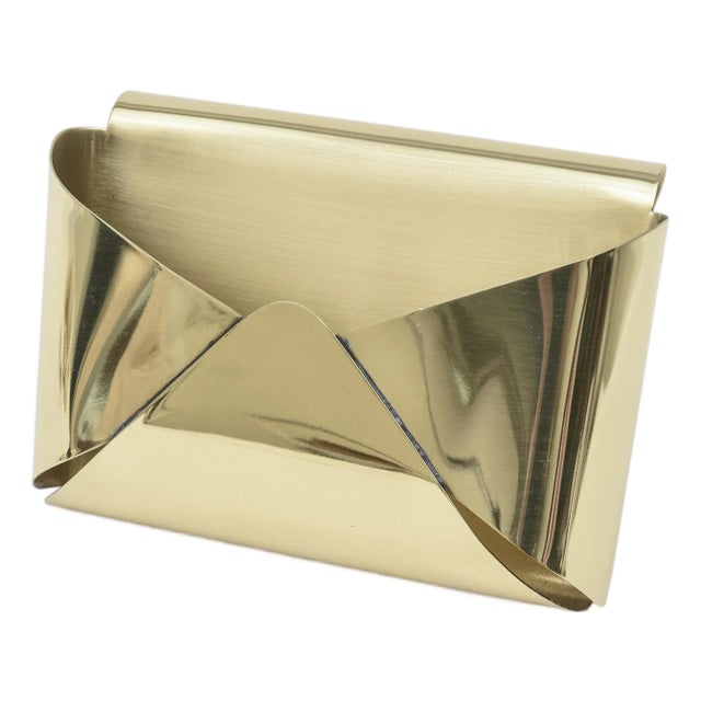 Vintage Italian Brass Envelope Letter Box Desk Accessory 1960's For Sale