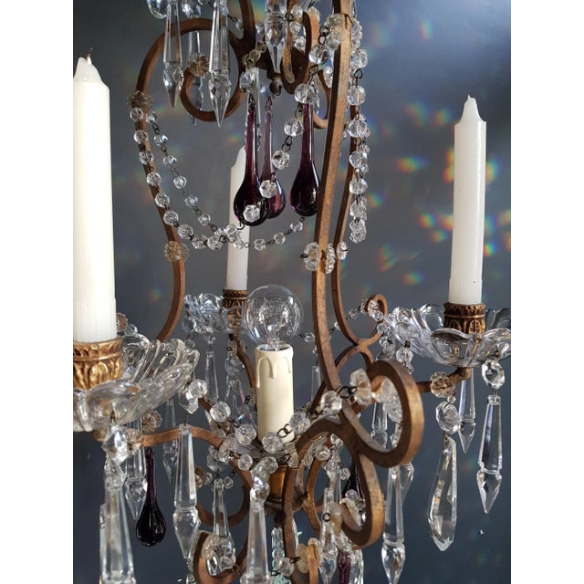 1930s 1930s Candle Purple Crystal Chandelier For Sale - Image 5 of 12