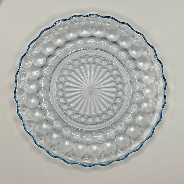 Anchor Hocking 1930s Pale Blue Bubble Dessert Plates- Set of 5 For Sale - Image 4 of 10