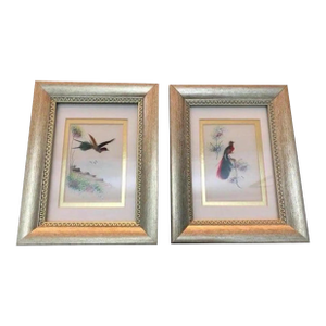 Late 20th Century Framed Chinoiserie Style Bird Painting- A Pair