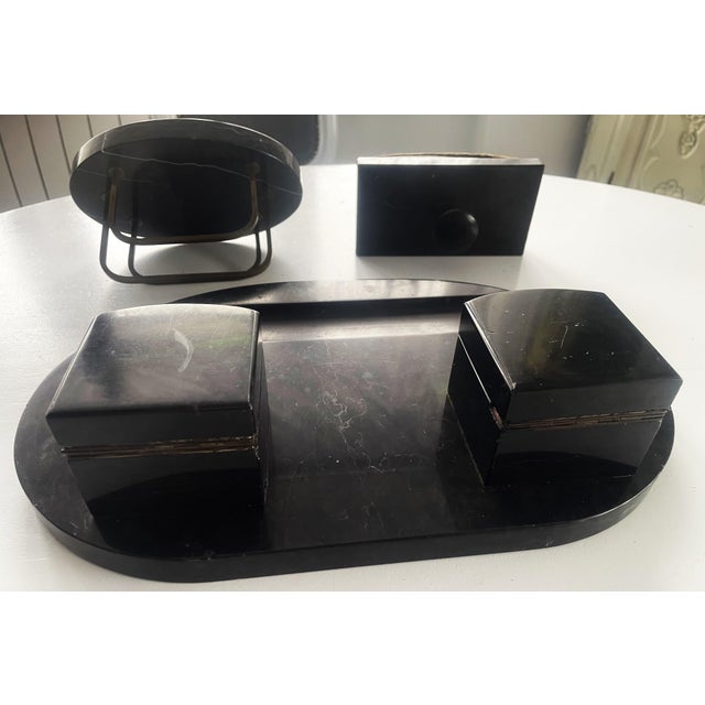 Art Déco Office Desk Set in Black Marble, 1930s, Set of 7 For Sale - Image 10 of 18