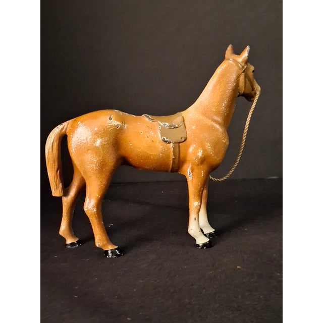 American Antique Hubley Cast Iron Standing Horse Figurine, Saddle & Reins, Original Paint C. 1920s For Sale - Image 3 of 11