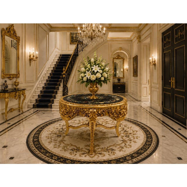 This dramatic late 20th-century Italian table combines sculptural Baroque design with traditional decorative painting....