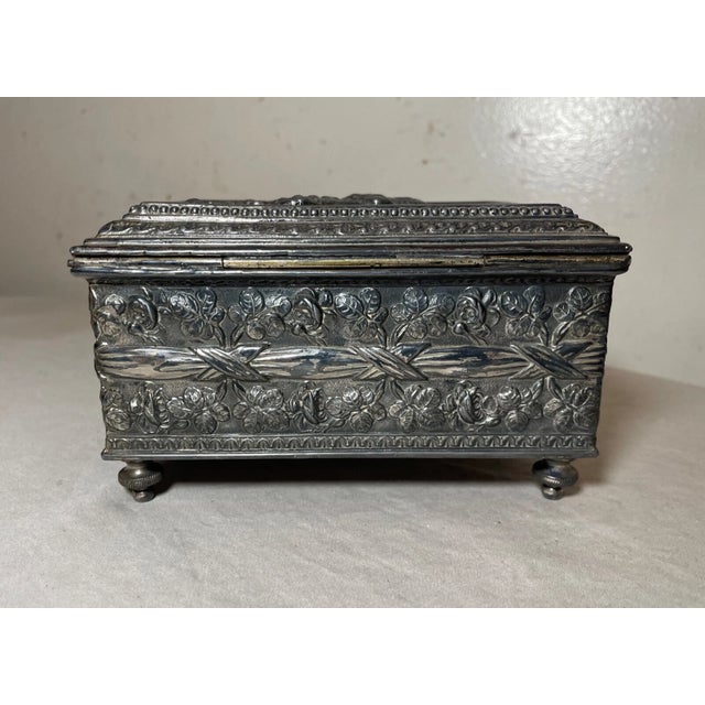 Silver Antique 19th Century Footed Ornate Silverplate Wood Swiss Cylindrical Music Box For Sale - Image 8 of 12
