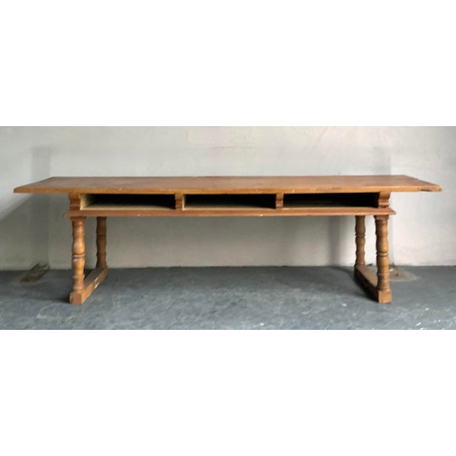 Make a truly unforgettable statement with this monumental vintage library table, a piece defined by its grand scale and...