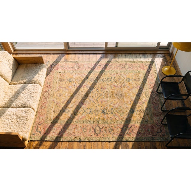 1920s Salmon Geometric Antique Indian Agra Cotton Rug 3' X 6' Handknotted Wool Carpet For Sale - Image 9 of 9