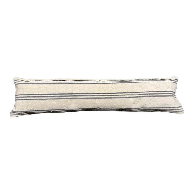 Turkish Hemp Pillow Cushion Natural Beige Gray Cushion Cover 12"x46" For Sale