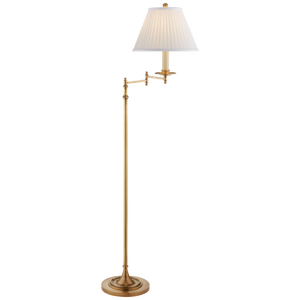Chapman & Myers for Visual Comfort Signature Dorchester Swing Arm Floor Lamp in Antique-Burnished Brass with Silk Shade