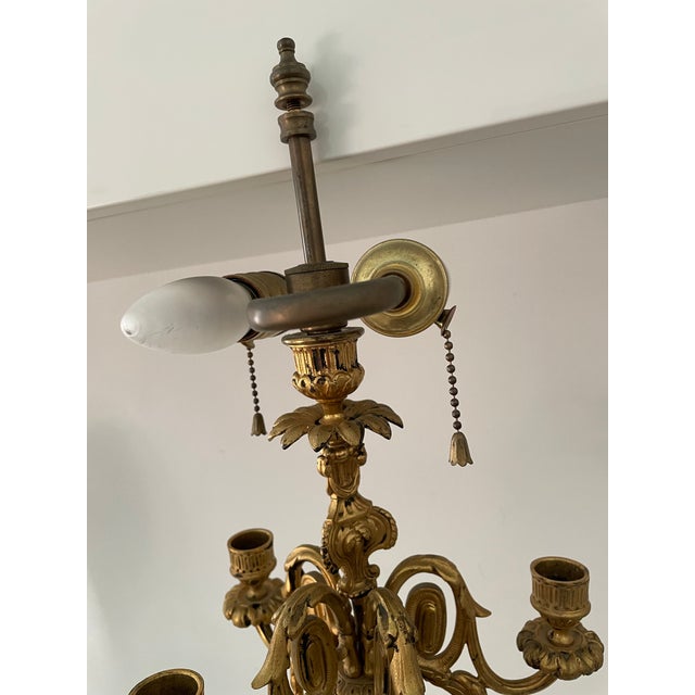 Late 19th Century 19th Century French Bronze Gold Overlay Cherub Lamp Four Candelabra, Two Socket Electrical Bulb Lights With Marble Base For Sale - Image 5 of 12
