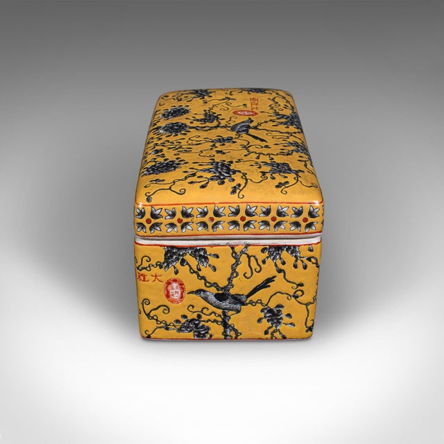 Vintage Celebration Dish, Chinese Ceramic Lidded Box, Famile Jaune Decor, C.1980 For Sale - Image 4 of 12