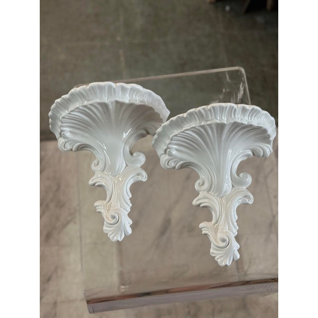 1970s Vintage Italian Ceramic Wall Brackets, a Pair For Sale - Image 5 of 7