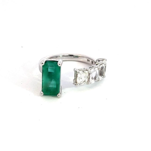 Green Natural Emerald Sapphire Ring Size 6.5 14k W Gold 4.95 TCW Certified For Sale - Image 8 of 13