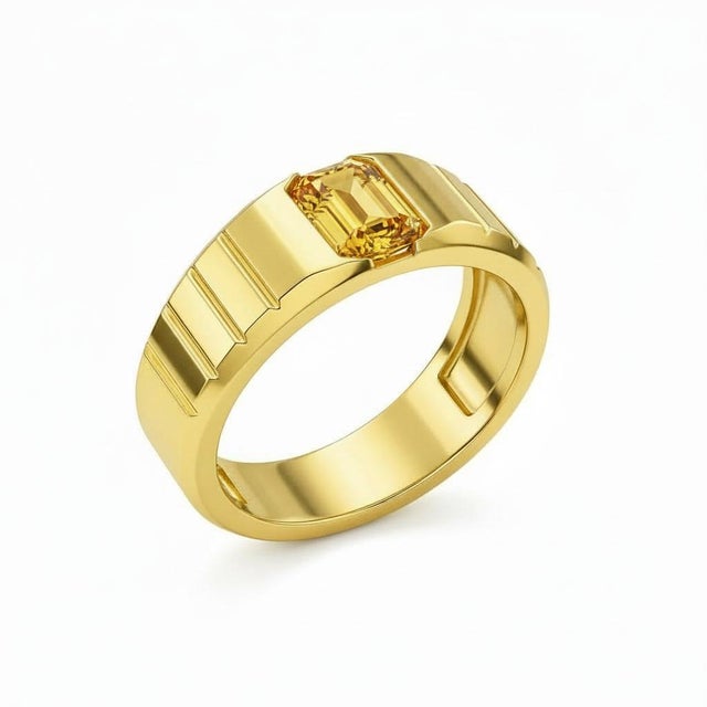 Citrine Solitaire Ring for Men Silver, Gold, Size 9.5 For Sale - Image 4 of 6