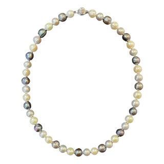 Mid 20th Century Mixed-Color Pearl Beaded Necklace With 14k White Gold Clasp For Sale