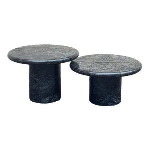 Black Marble Tiered Mushroom Coffee Table Set – Set of 2