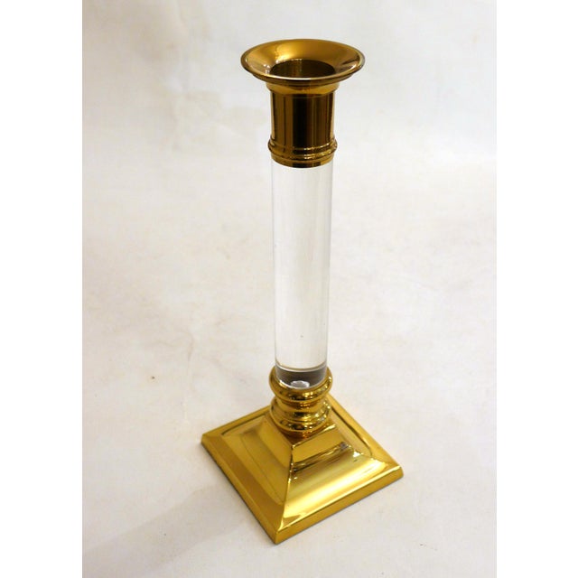 1980s Vintage Column Candleholder in Gilded Brass and Transparent Acrylic Glass, 1970s For Sale - Image 5 of 10