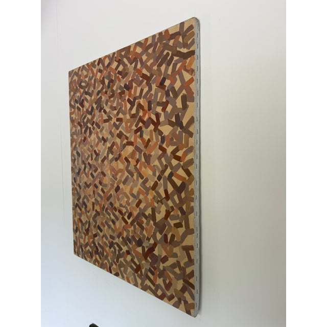 This is a vintage monochromatic abstract painting characterized by a repetition of dense, short, pill-shaped brushstrokes....