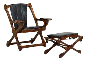 1970s Rosewood and Leather Lounge Chair and Ottoman Don Shoemaker