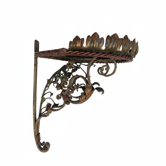 Art Nouveau Italian Lacquered Wrought Iron Corner Shelves, 1910s, Set of 2 For Sale - Image 6 of 8