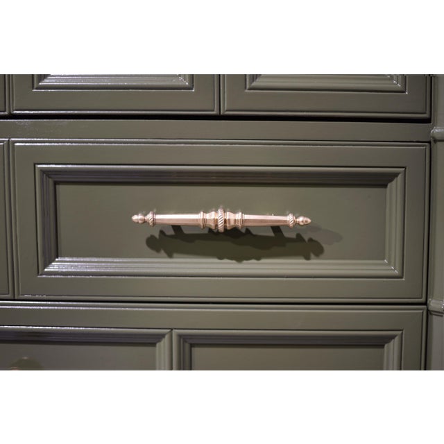 Mid Century Transitional 9 Drawer Highboy by Henredon in Green - Newly Painted For Sale - Image 10 of 15