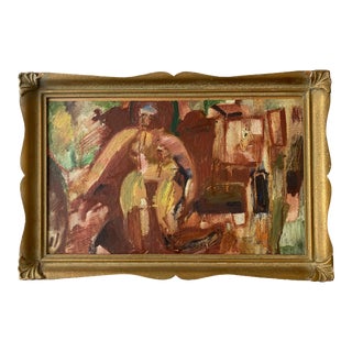 Mid-Century Figural Painting by Swedish Artist Lars Herder in Original Frame For Sale