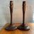 Crafted from solid rosewood, this pair of mid-century modern candle holders features an elegant, elongated turned wood...
