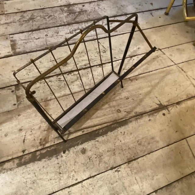 Metal 1950s Mid-Century Modern Black Painted Iron and Brass Italian Magazine Rack For Sale - Image 7 of 9