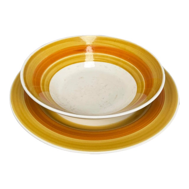 Vintage 1970s Japanese Royal M Capri Charger & Serving Bowl Set - 2 Pieces For Sale