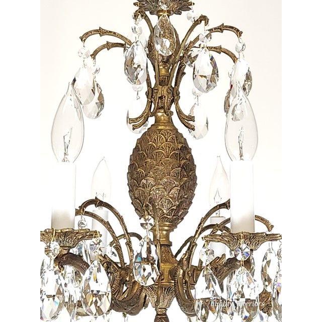 Antique 8 Light Petite Shimmering Pineapple Brass Cut Lead Glass Chandelier~ Rewired ~ Restored ~ Rejuvenated ~ Ready to Hang ~ For Sale - Image 9 of 12