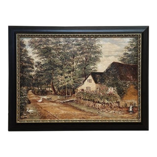 Original Antique European Oil Painting, Cottage by Stream (1898) For Sale