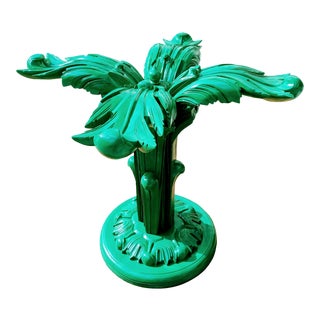 Solid Carved Wood Palm Leaf High Gloss Kelly Green Palm Beach Regency Dining Room Table Base For Sale