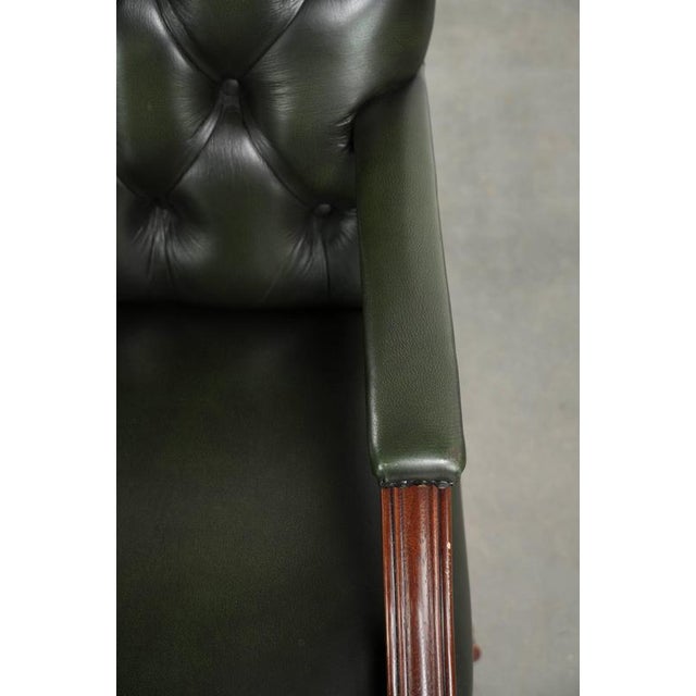 Animal Skin Chesterfield English Height Adjustable Green Cowhide Leather Office Chair with Swivel and Tilt Function For Sale - Image 7 of 13