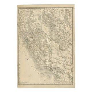 California Map of The Golden States Railroads and Cities and Counties, 1888 For Sale