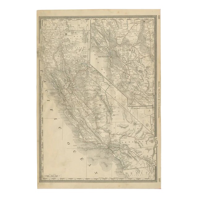 California Map of The Golden States Railroads and Cities and Counties, 1888 For Sale