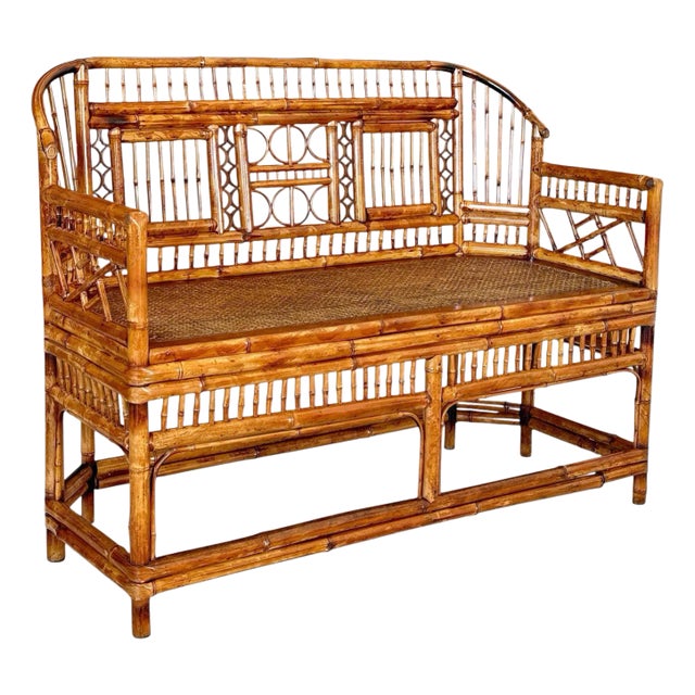 Mid-20th Century Restored Coastal Brighton Pavilion Bamboo and Cane Settee For Sale