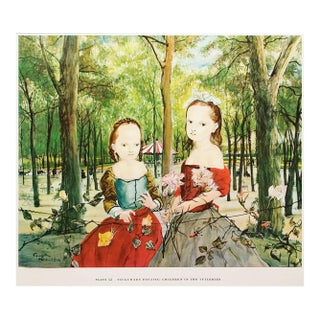 1950s After Tsuguharu Foujita "Children in the Tuileries", First Edition Swiss Full-Color Print For Sale