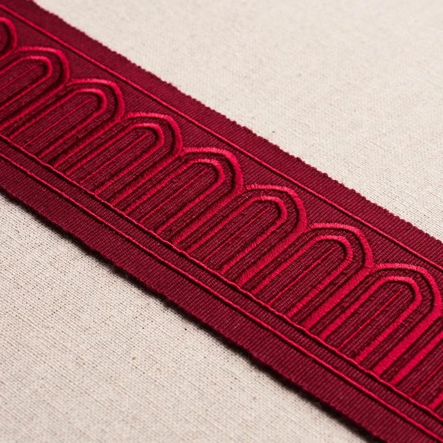 Schumacher Schumacher X Miles Redd Arches Embroidered Tape Medium in Red For Sale - Image 4 of 6