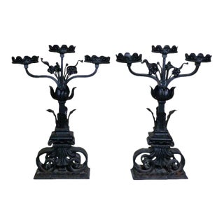 19th Century Large Historic Chateau Iron Candelabra - a Pair For Sale