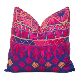 Tribal Embroidered Floral Pillow
