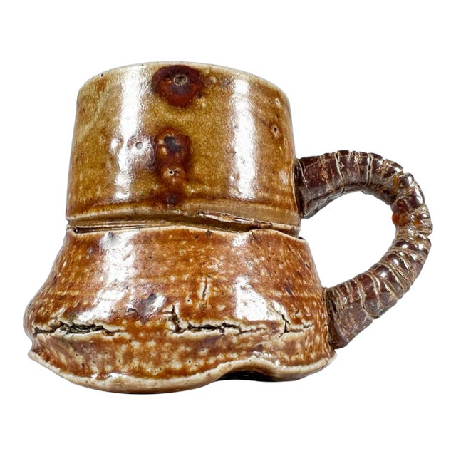 1980s Studio Art Pottery Sculptural Light Brown Coffee Mug For Sale
