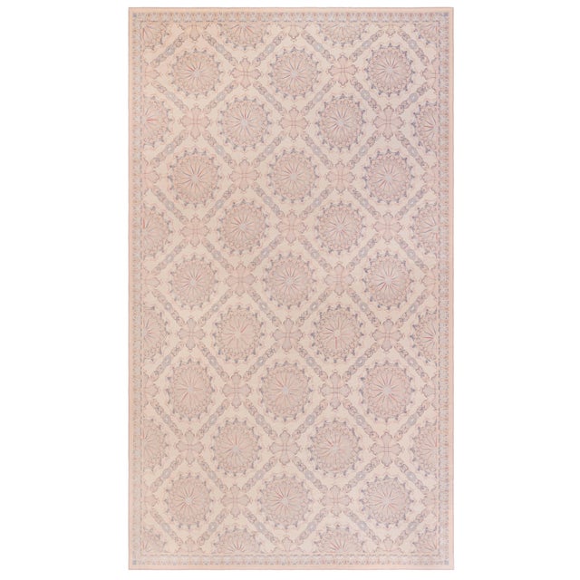 Contemporary Aubusson Design Beige and Blue Needlework Rug by Doris Leslie Blau For Sale