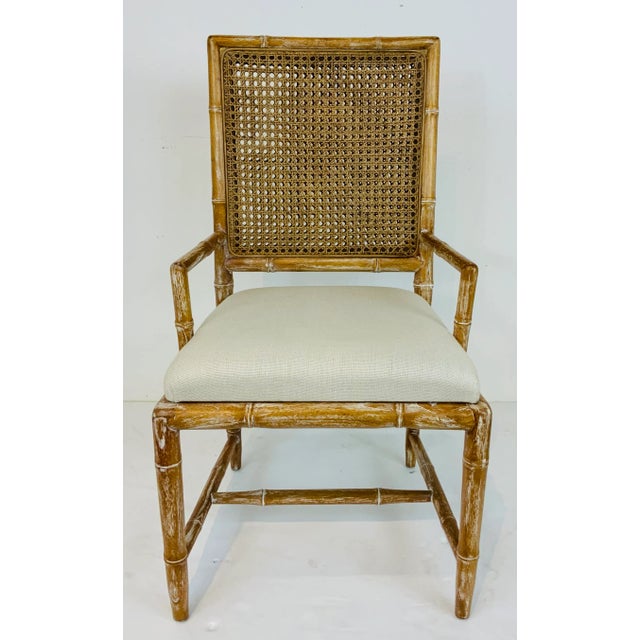 Original Retail $1176, stylish Bungalow 5 Organic Modern Caned Aubrey Arm Chair/Desk Chair, cerused finished bamboo wood...