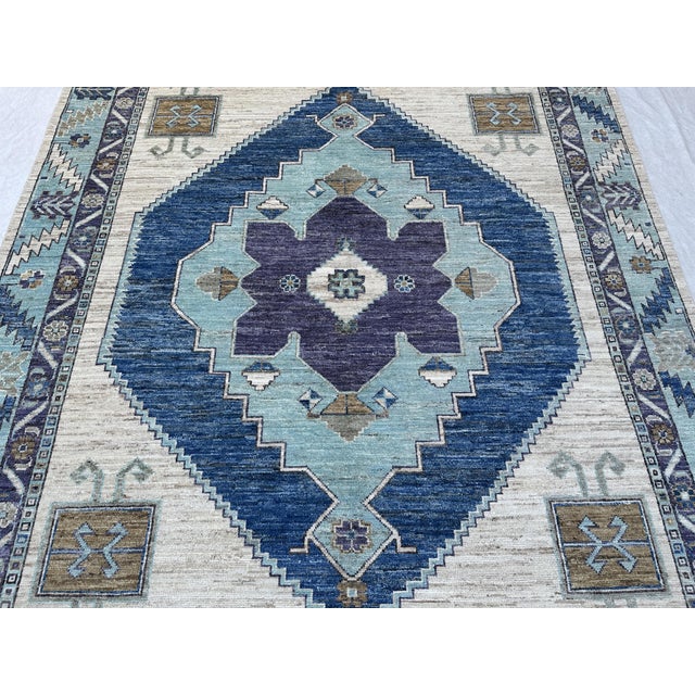 Aqua & Blue Anatolian Medallion Rug 8x10 For Sale - Image 6 of 10