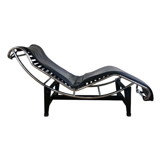 Vintage Chaise Lounge in Leather and Chrome Steel, 1980s For Sale