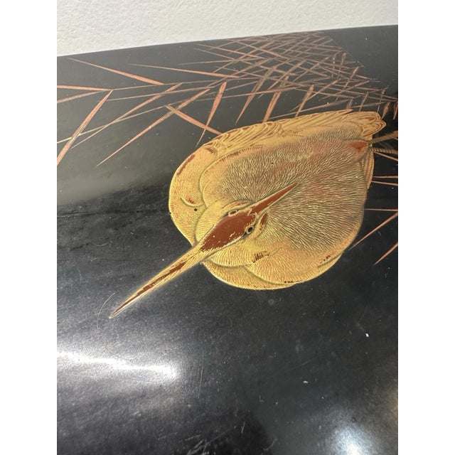Antique Shikki Japanese Lacquer Box with Makie Crane For Sale - Image 11 of 13