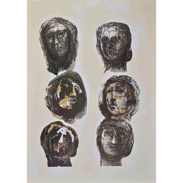 Six Heads Olympians is a vintage poster realized by the artist Henry Moore, in occasion of the XIV Winter Olympics games...