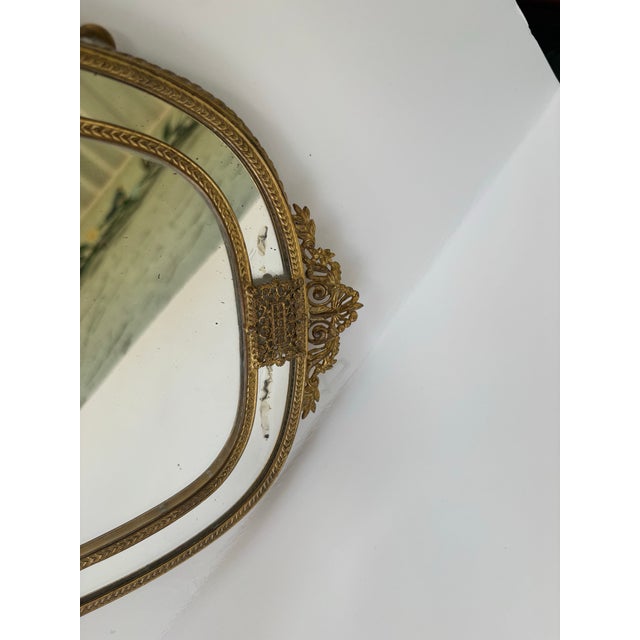 Antique French Style Ormolu Vanity Mirror Tray With Etched Filigree Handles For Sale In Orlando - Image 6 of 11