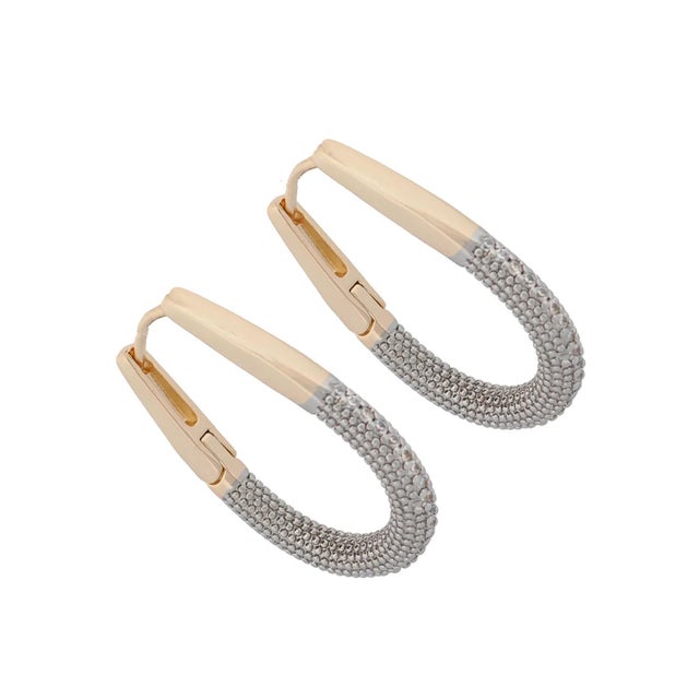 Brass Pave Diamonds Gold Hoop Mid Size Earrings, A Pair For Sale - Image 8 of 9
