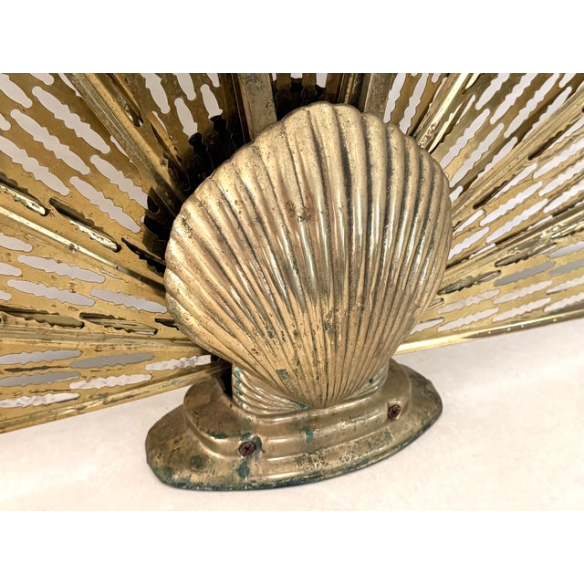 Vintage Brass Peacock Folding Fireplace Screen With Shell Motif For Sale - Image 13 of 15